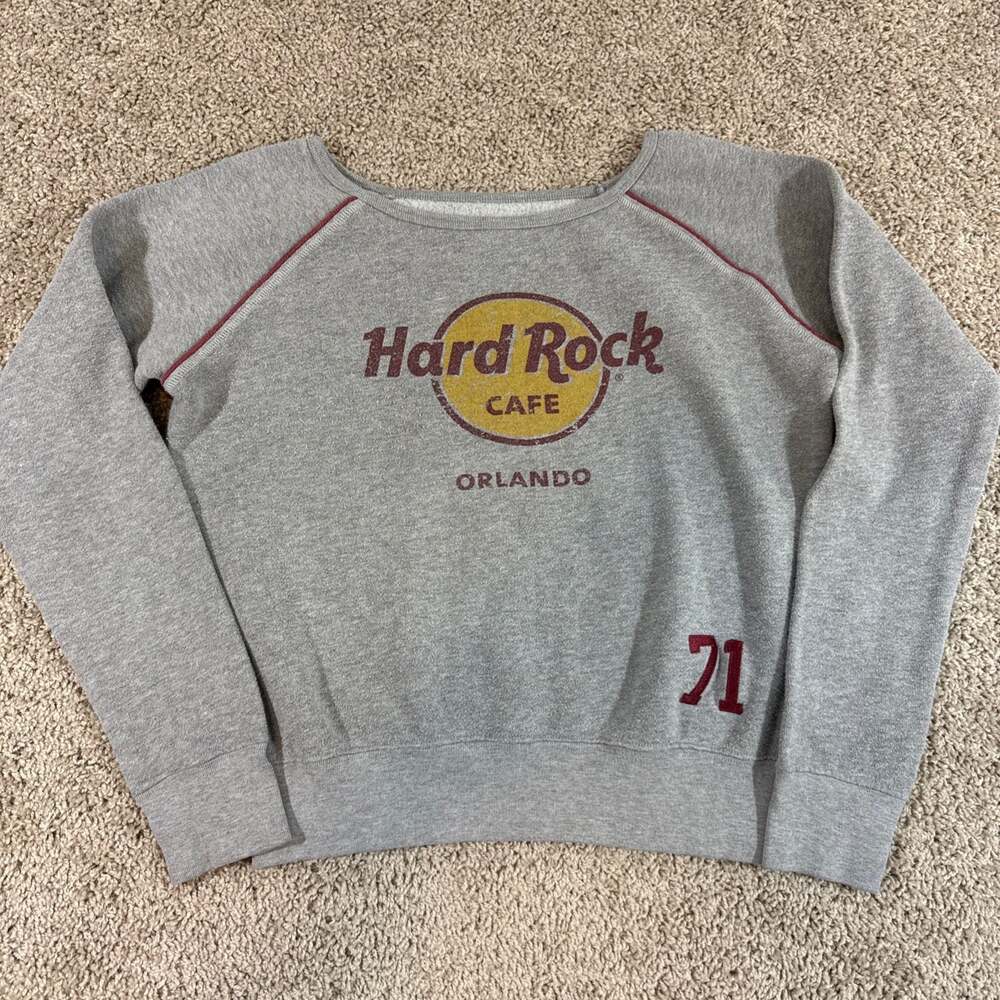 Vintage Hard Rock Cafe Orlando‎ Gray Piped Raglan Crewneck Sweatshirt M EUC